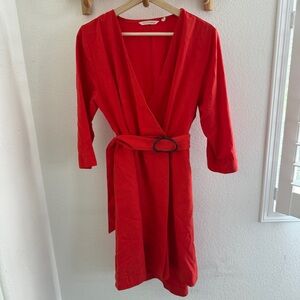 Soft Surroundings red wrap dress with belt pockets Size M petite